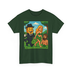 Paradise Buyout Tee — Satirical Adam & Eve Money Design