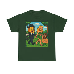Paradise Buyout Tee — Satirical Adam & Eve Money Design