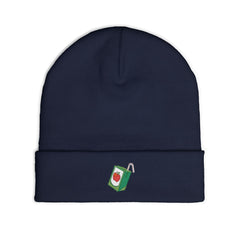 Embroidered Juice Box Knit Beanie — Cute Retro Beverage Patch Winter Hat
